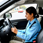 콜롬비아 교통법규 및 운전면허 정보 - "A driver taking a driving test in Bogota, Colombia, fully clothed, appropriate attire, safe for wor...