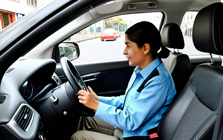콜롬비아 교통법규 및 운전면허 정보 - "A driver taking a driving test in Bogota, Colombia, fully clothed, appropriate attire, safe for wor...