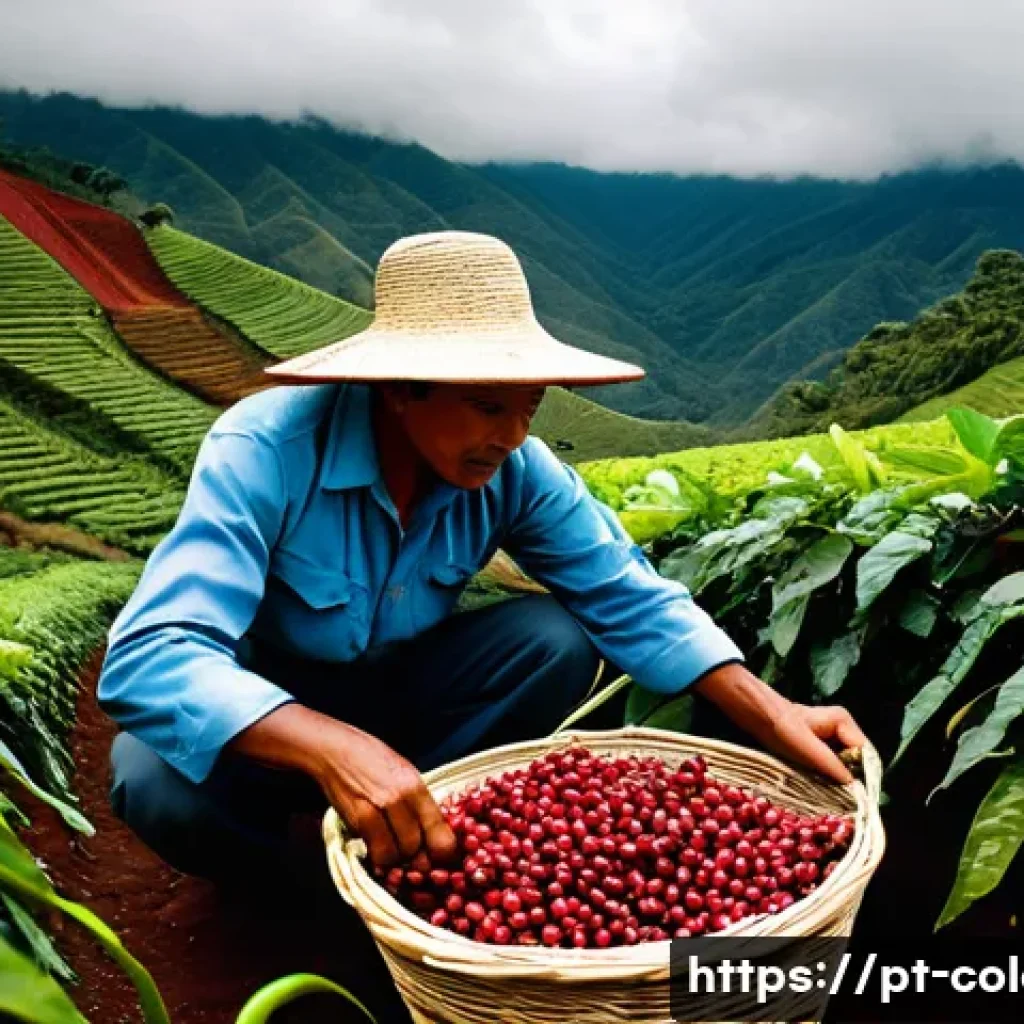콜롬비아 커피 산업 역사 - Nariño: High-Altitude Harvest**
A breathtaking wide-angle shot of a high-altitude coffee farm in Na...
