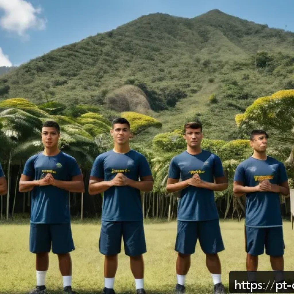 콜롬비아에서의 군대 및 병역 제도 - A group of young Colombian male recruits in military training camp uniforms, wearing standard-issue ...